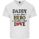 Fathers Day Daughter Love Son Hero Dad Mens V-Neck Cotton T-Shirt White