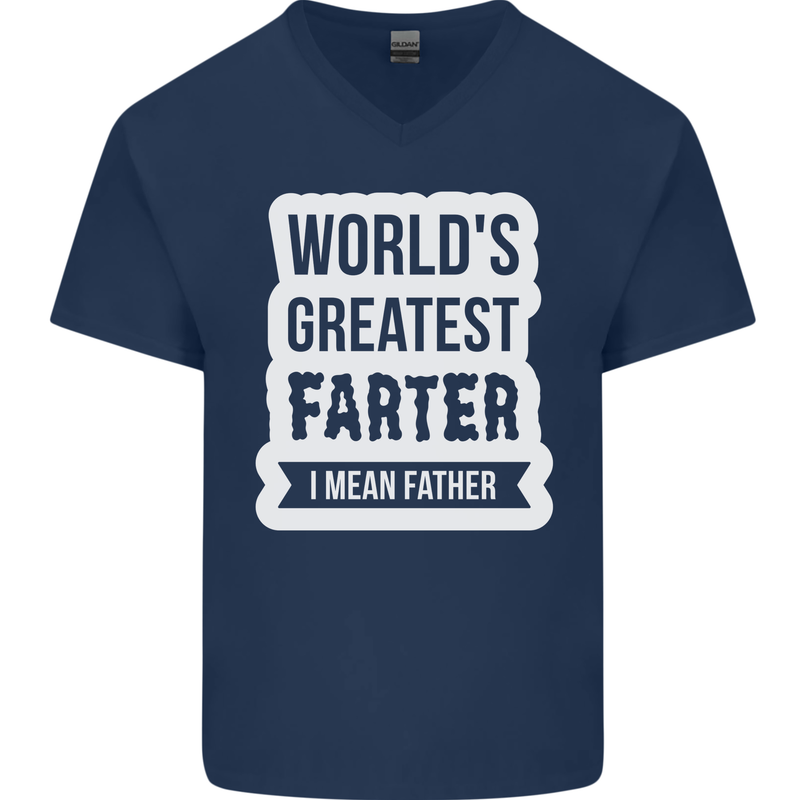 Fathers Day Farter Funny Flatulence Fart Mens V-Neck Cotton T-Shirt Navy Blue