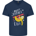 Fathers Day Funny Sloth Dad Daddy Mens V-Neck Cotton T-Shirt Navy Blue