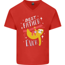 Fathers Day Funny Sloth Dad Daddy Mens V-Neck Cotton T-Shirt Red