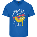 Fathers Day Funny Sloth Dad Daddy Mens V-Neck Cotton T-Shirt Royal Blue