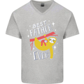Fathers Day Funny Sloth Dad Daddy Mens V-Neck Cotton T-Shirt Sports Grey