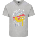 Fathers Day Funny Sloth Dad Daddy Mens V-Neck Cotton T-Shirt Sports Grey