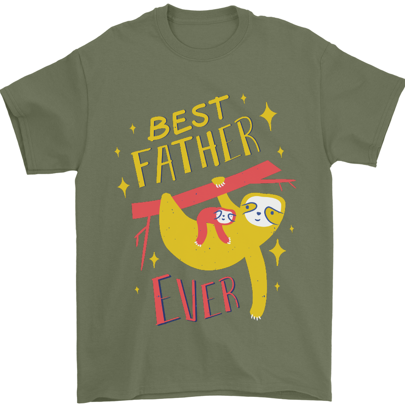 Fathers Day Funny Sloth Dad Daddy Papa Mens T-Shirt Cotton Gildan Military Green