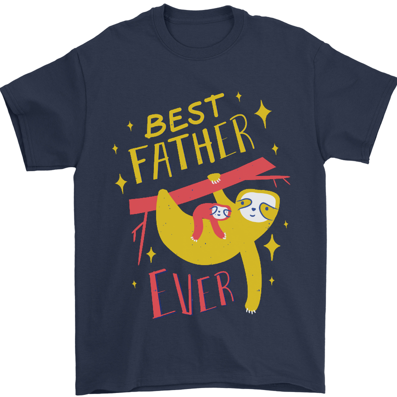 Fathers Day Funny Sloth Dad Daddy Papa Mens T-Shirt Cotton Gildan Navy Blue