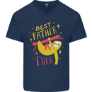 Fathers Day Funny Sloth Dad Daddy Papa Mens V-Neck Cotton T-Shirt Navy Blue