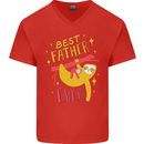Fathers Day Funny Sloth Dad Daddy Papa Mens V-Neck Cotton T-Shirt Red
