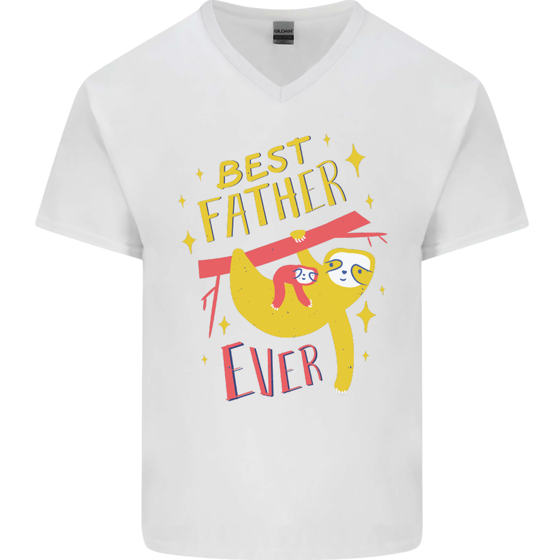 Fathers Day Funny Sloth Dad Daddy Papa Mens V-Neck Cotton T-Shirt White