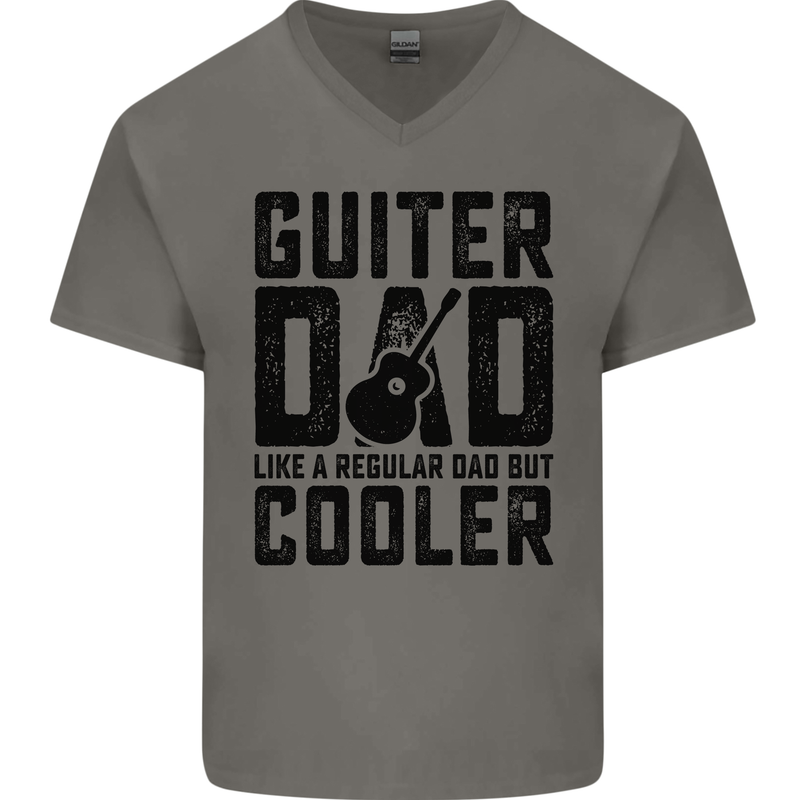 Fathers Day Guitar Dad Like a Normal Dad Mens V-Neck Cotton T-Shirt Charcoal