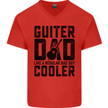 Fathers Day Guitar Dad Like a Normal Dad Mens V-Neck Cotton T-Shirt Red