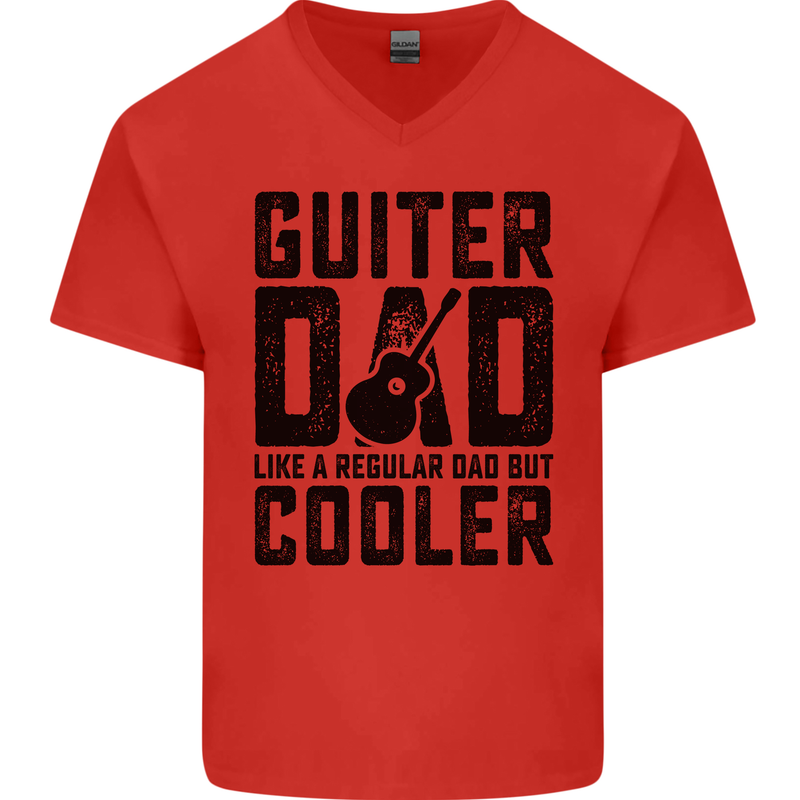 Fathers Day Guitar Dad Like a Normal Dad Mens V-Neck Cotton T-Shirt Red