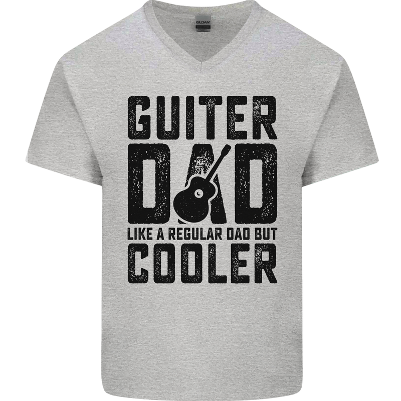 Fathers Day Guitar Dad Like a Normal Dad Mens V-Neck Cotton T-Shirt Sports Grey