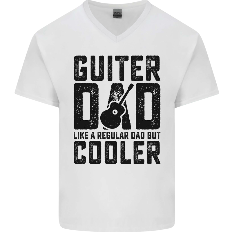 Fathers Day Guitar Dad Like a Normal Dad Mens V-Neck Cotton T-Shirt White