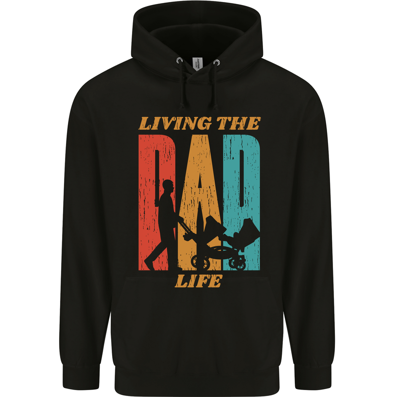 Fathers Day Living the Dad Life Twins Funny Mens 80% Cotton Hoodie Black