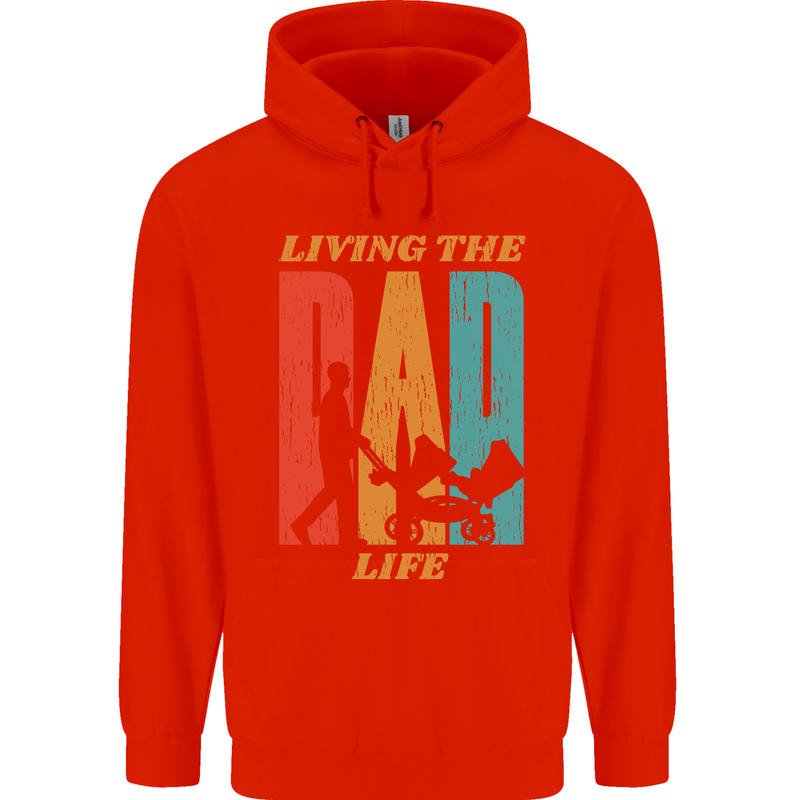Fathers Day Living the Dad Life Twins Funny Mens 80% Cotton Hoodie Bright Red