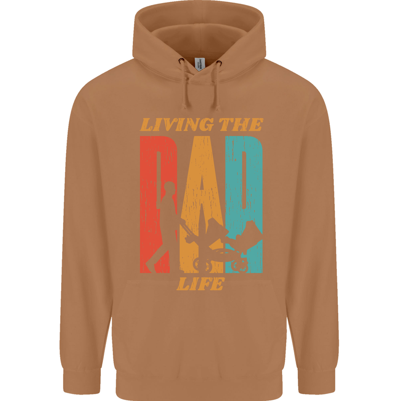 Fathers Day Living the Dad Life Twins Funny Mens 80% Cotton Hoodie Caramel Latte