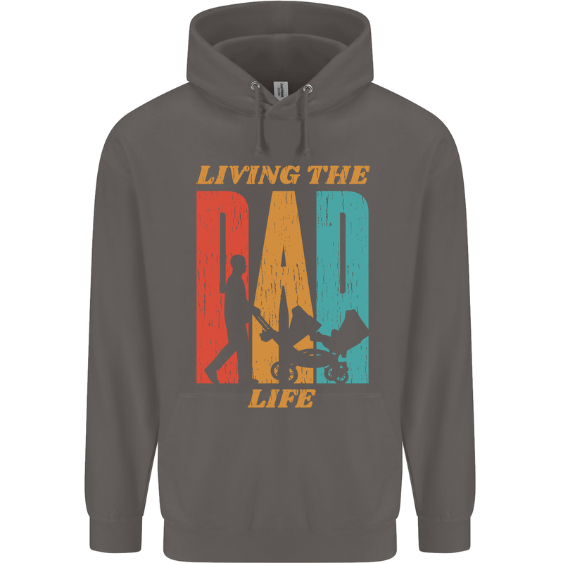 Fathers Day Living the Dad Life Twins Funny Mens 80% Cotton Hoodie Charcoal