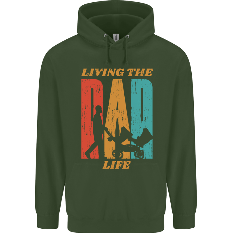 Fathers Day Living the Dad Life Twins Funny Mens 80% Cotton Hoodie Forest Green