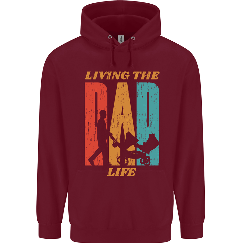 Fathers Day Living the Dad Life Twins Funny Mens 80% Cotton Hoodie Maroon