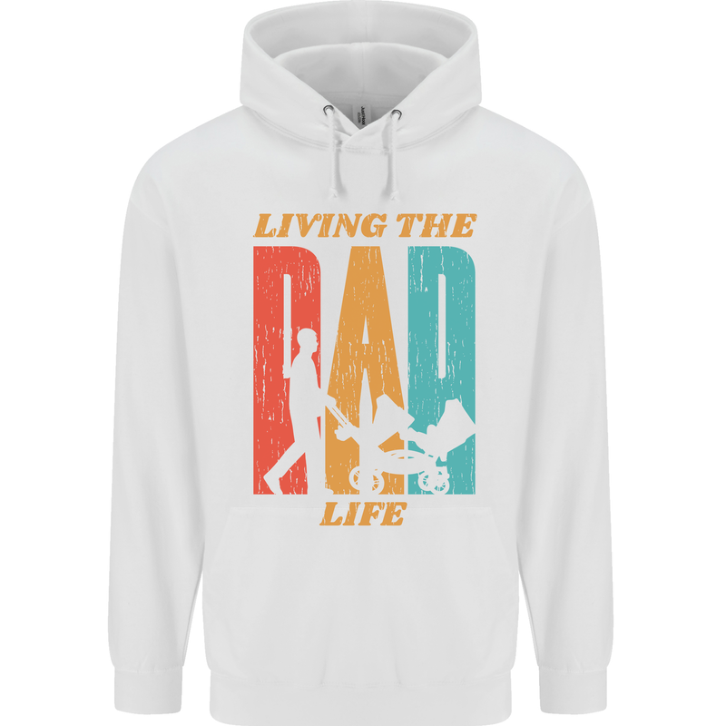 Fathers Day Living the Dad Life Twins Funny Mens 80% Cotton Hoodie White