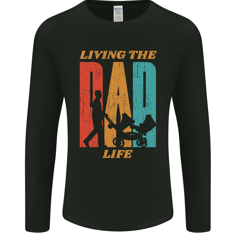 Fathers Day Living the Dad Life Twins Funny Mens Long Sleeve T-Shirt Black
