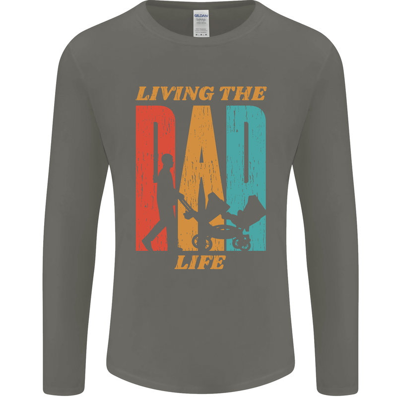 Fathers Day Living the Dad Life Twins Funny Mens Long Sleeve T-Shirt Charcoal