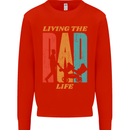Fathers Day Living the Dad Life Twins Funny Mens Sweatshirt Jumper Bright Red