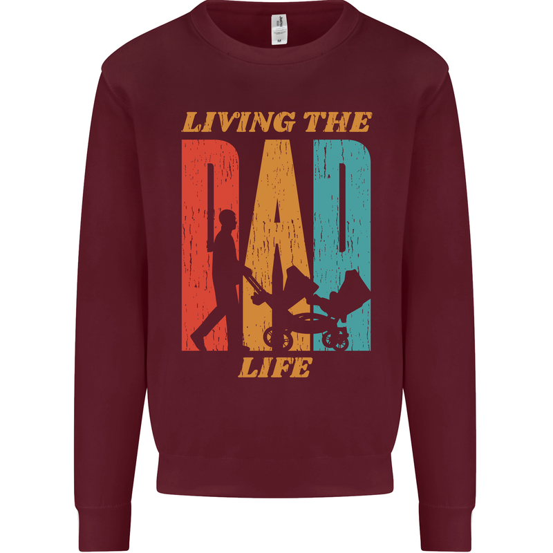 Fathers Day Living the Dad Life Twins Funny Mens Sweatshirt Jumper Maroon
