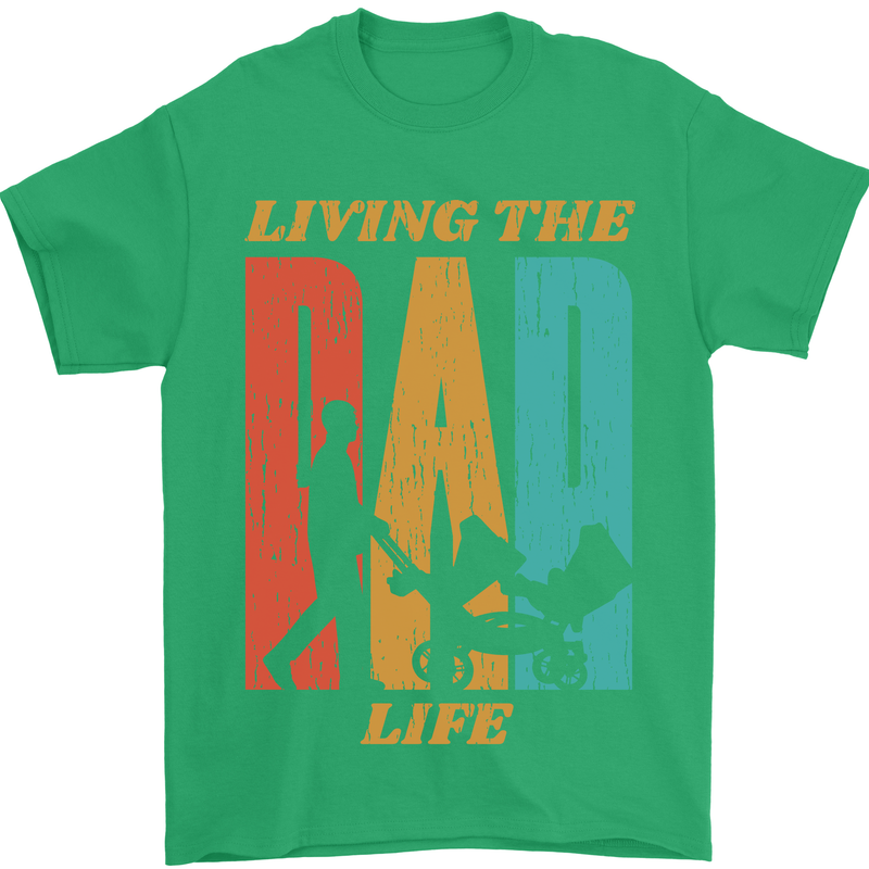 Fathers Day Living the Dad Life Twins Funny Mens T-Shirt Cotton Gildan Irish Green