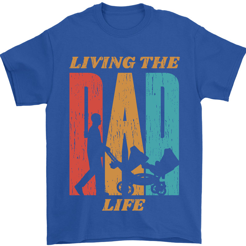 Fathers Day Living the Dad Life Twins Funny Mens T-Shirt Cotton Gildan Royal Blue
