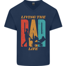 Fathers Day Living the Dad Life Twins Funny Mens V-Neck Cotton T-Shirt Navy Blue