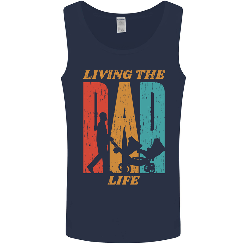 Fathers Day Living the Dad Life Twins Funny Mens Vest Tank Top Navy Blue