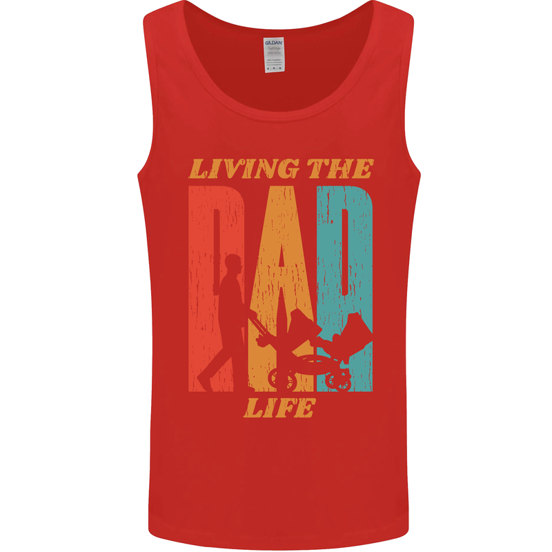 Fathers Day Living the Dad Life Twins Funny Mens Vest Tank Top Red