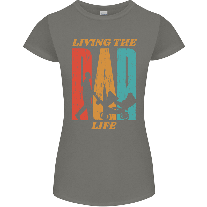 Fathers Day Living the Dad Life Twins Funny Womens Petite Cut T-Shirt Charcoal