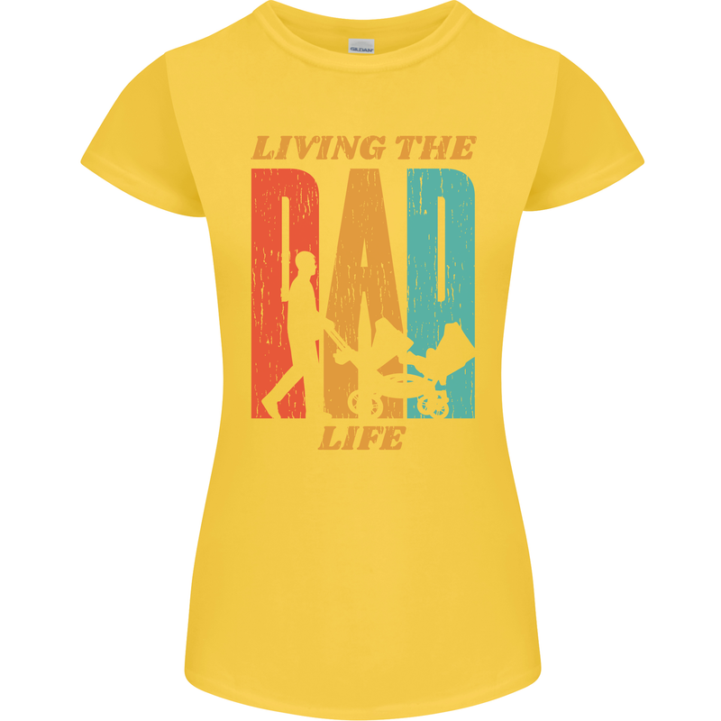 Fathers Day Living the Dad Life Twins Funny Womens Petite Cut T-Shirt Yellow