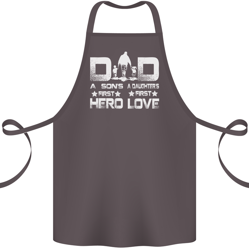 Fathers Day Son Hero Daughter Love Dad Cotton Apron 100% Organic Dark Grey