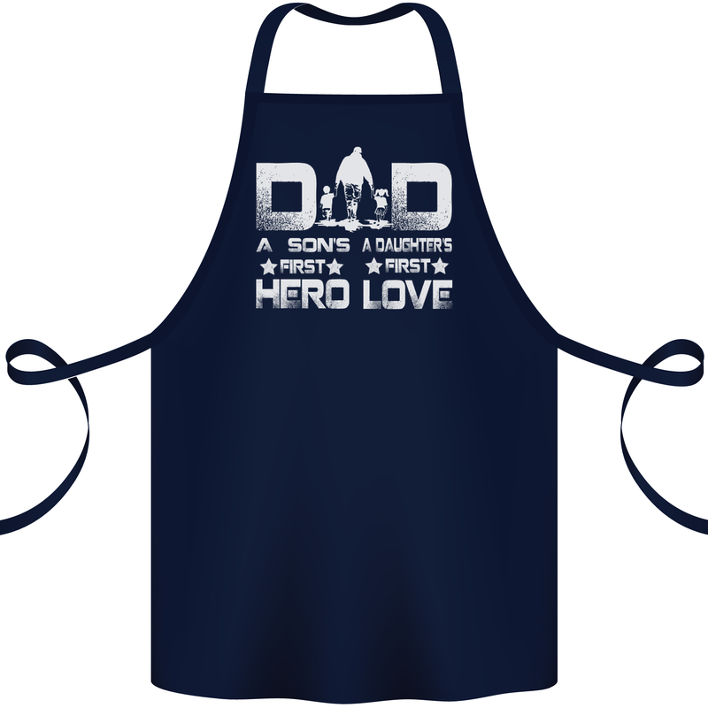 Fathers Day Son Hero Daughter Love Dad Cotton Apron 100% Organic Navy Blue