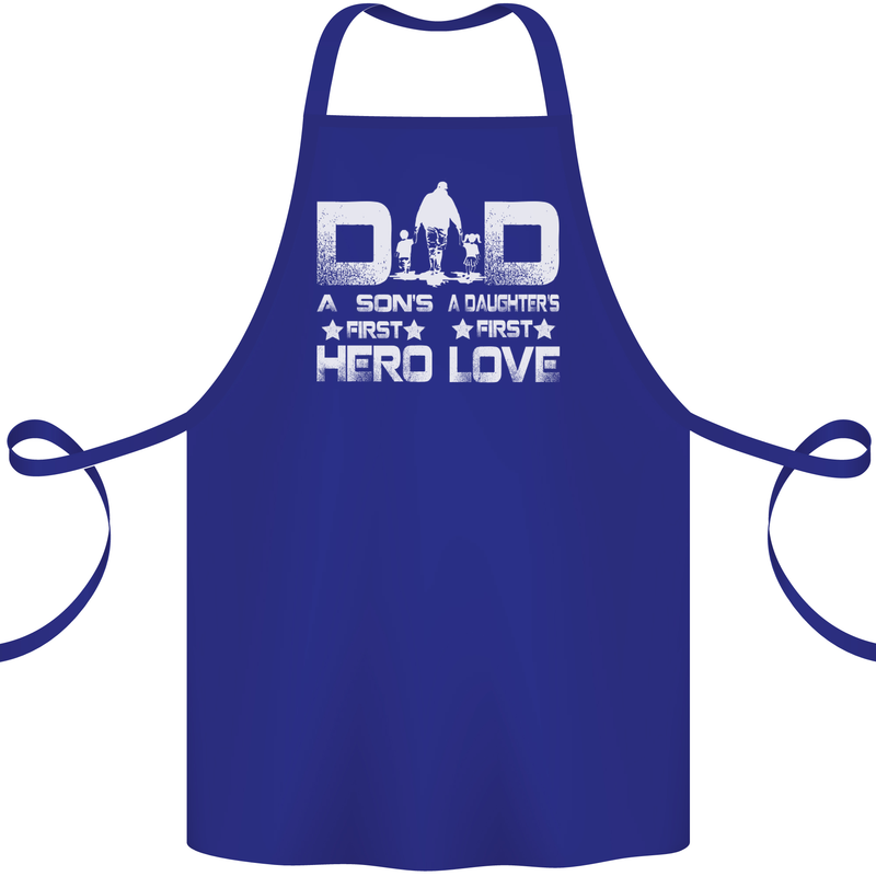 Fathers Day Son Hero Daughter Love Dad Cotton Apron 100% Organic Royal Blue