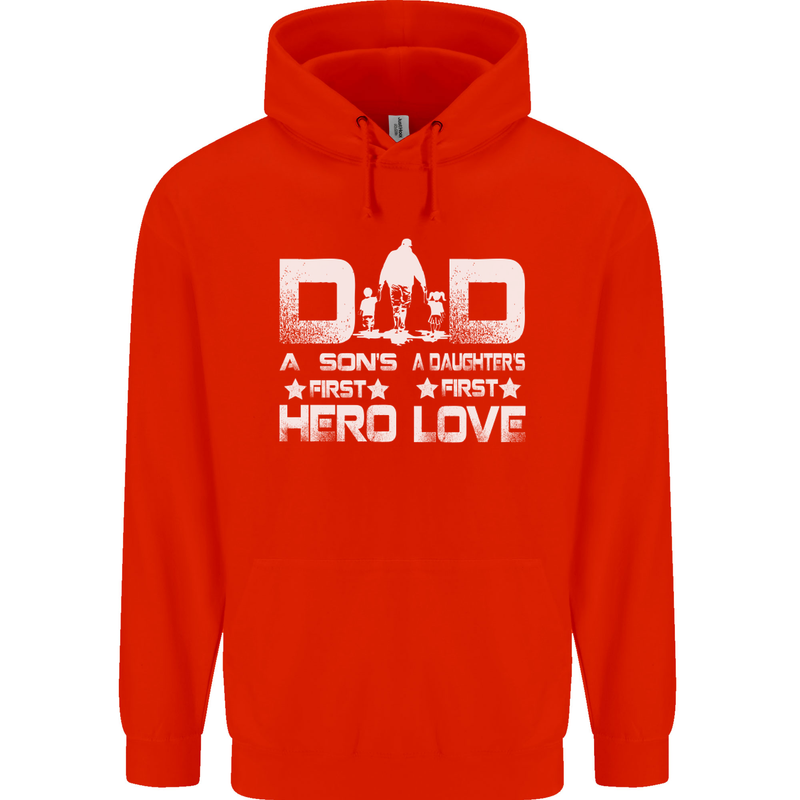 Fathers Day Son Hero Daughter Love Dad Mens 80% Cotton Hoodie Bright Red