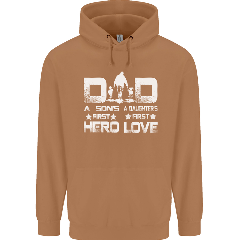 Fathers Day Son Hero Daughter Love Dad Mens 80% Cotton Hoodie Caramel Latte