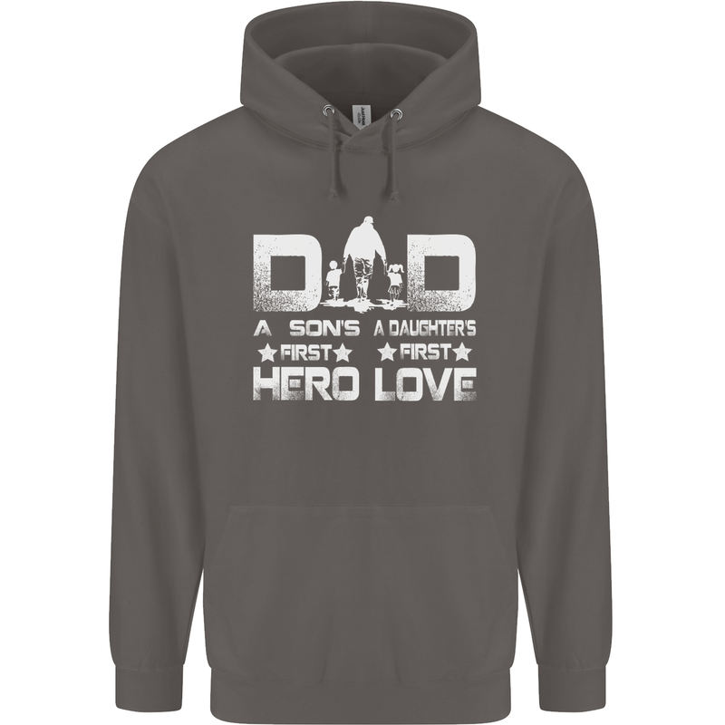 Fathers Day Son Hero Daughter Love Dad Mens 80% Cotton Hoodie Charcoal