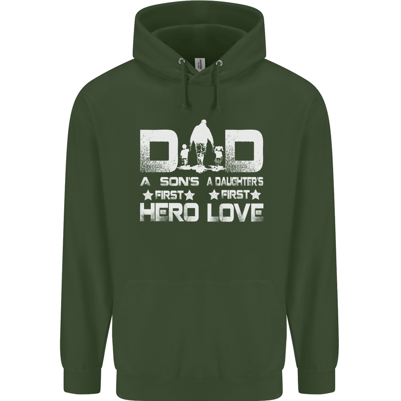 Fathers Day Son Hero Daughter Love Dad Mens 80% Cotton Hoodie Forest Green