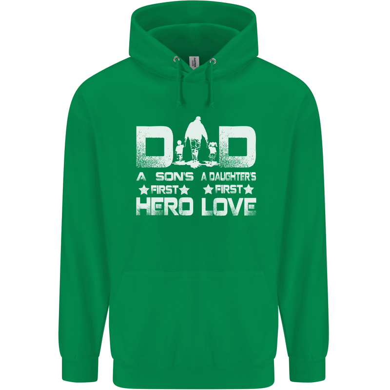 Fathers Day Son Hero Daughter Love Dad Mens 80% Cotton Hoodie Irish Green