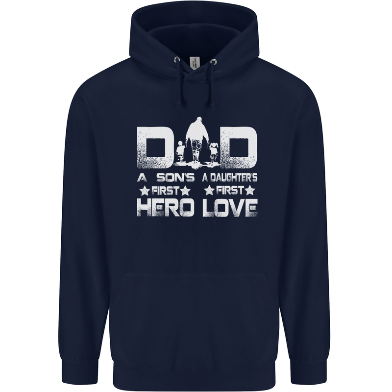 Fathers Day Son Hero Daughter Love Dad Mens 80% Cotton Hoodie Navy Blue