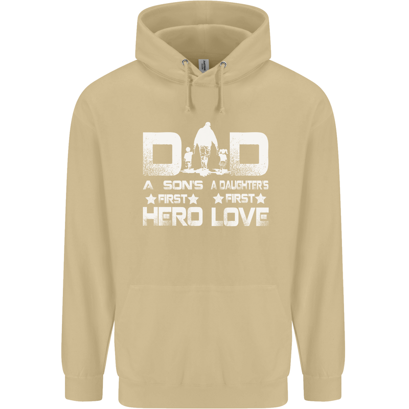 Fathers Day Son Hero Daughter Love Dad Mens 80% Cotton Hoodie Sand