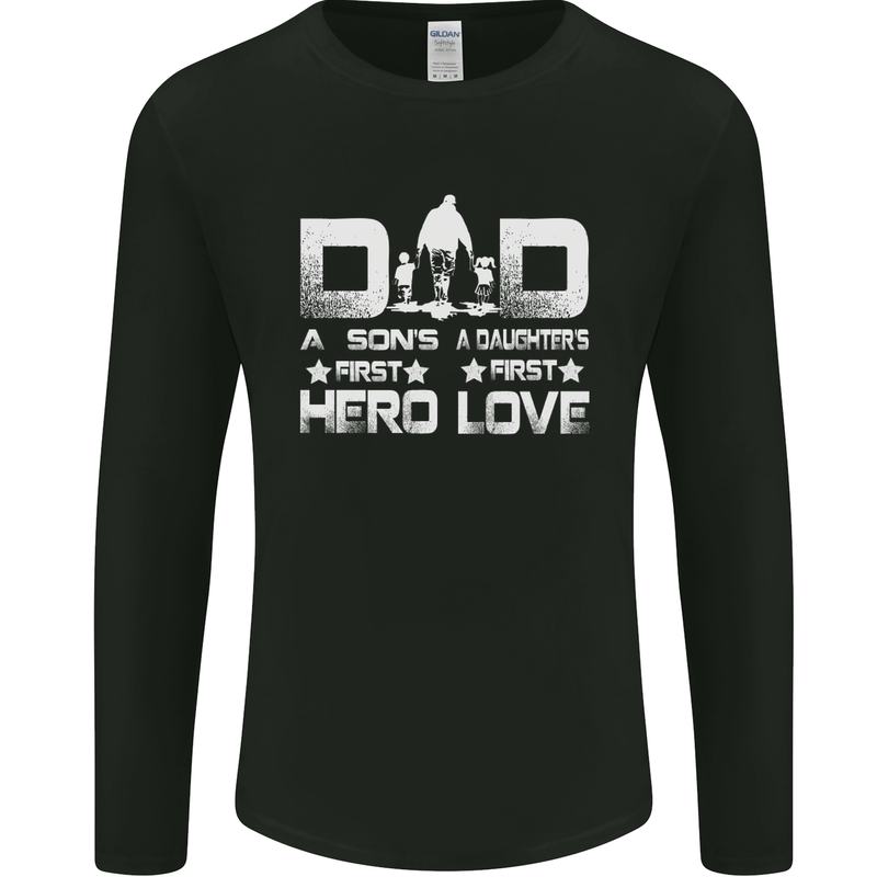 Fathers Day Son Hero Daughter Love Dad Mens Long Sleeve T-Shirt Black