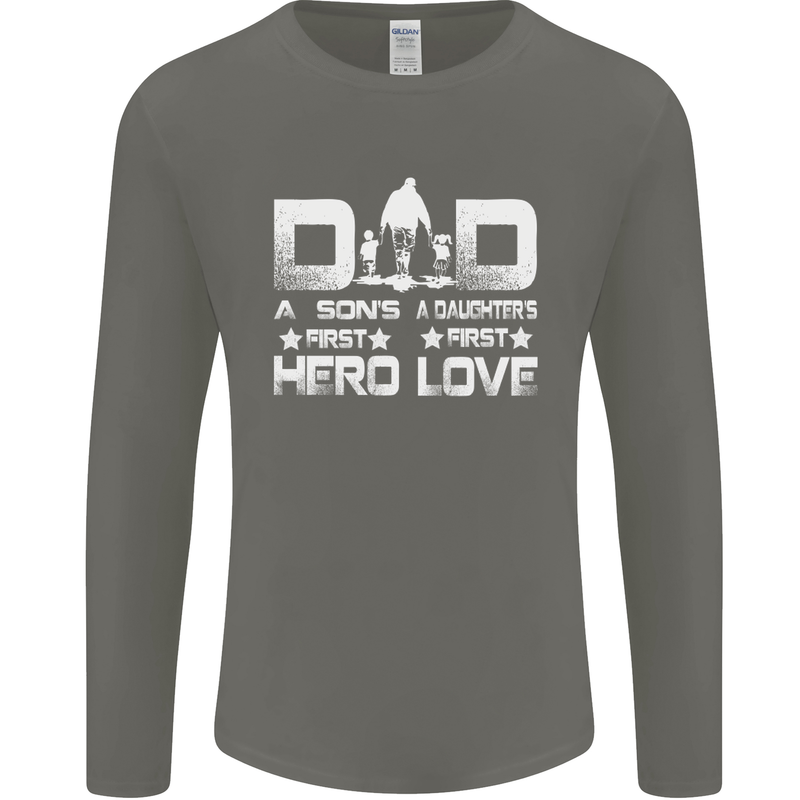 Fathers Day Son Hero Daughter Love Dad Mens Long Sleeve T-Shirt Charcoal