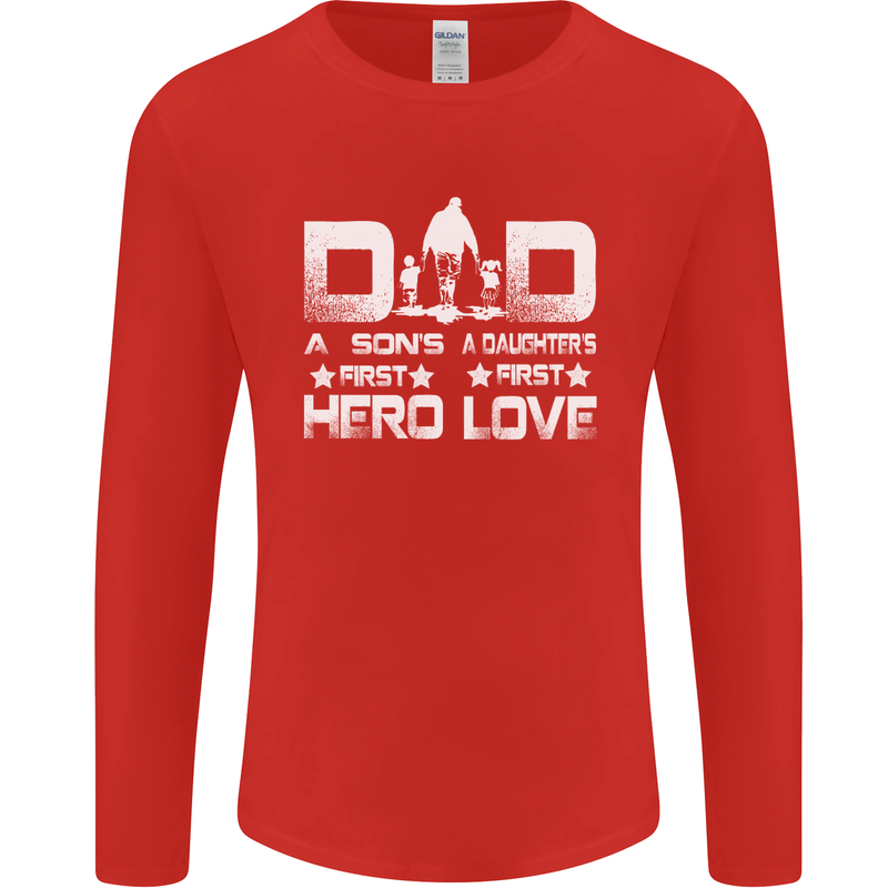 Fathers Day Son Hero Daughter Love Dad Mens Long Sleeve T-Shirt Red