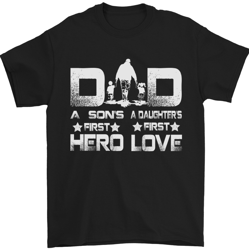 Fathers Day Son Hero Daughter Love Dad Mens T-Shirt Cotton Gildan Black