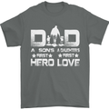 Fathers Day Son Hero Daughter Love Dad Mens T-Shirt Cotton Gildan Charcoal